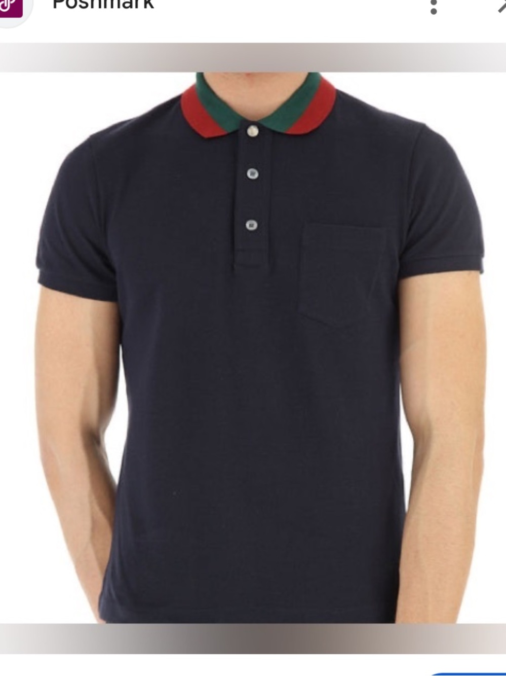 Gucci Navy Polo with Red and Green Contrast Collar S vtg